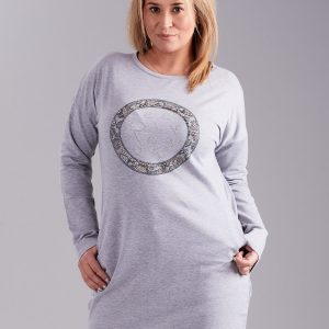 Wholesale Light gray dress for women with plus size applique