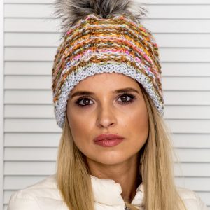 Wholesale Insulated colored hat with pompom light grey