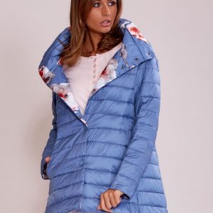 Wholesale Blue trapezoidal jacket with wide collar