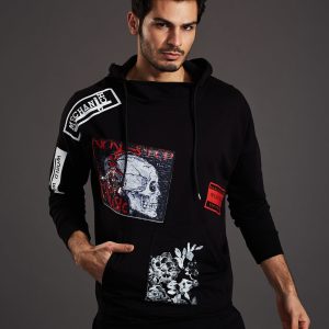 Wholesale Black sweatshirt for men with skull and stripes