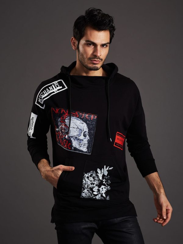 Wholesale Black sweatshirt for men with skull and stripes