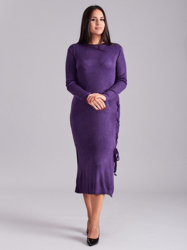 Wholesale Purple knitted dress with side lacing