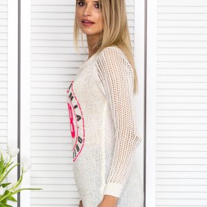 Wholesale Ecru openwork sweater with shiny thread