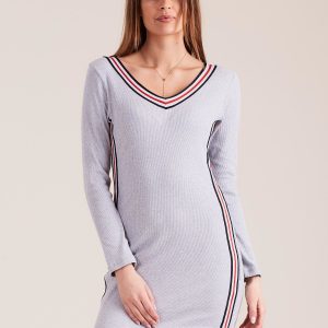 Wholesale Grey fitted dress with stripes