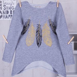 Wholesale Grey tunic for a girl with feathers