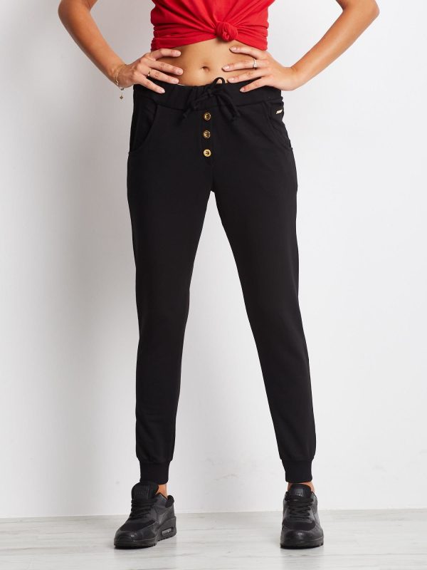 Wholesale Black sweatpants with gold buttons