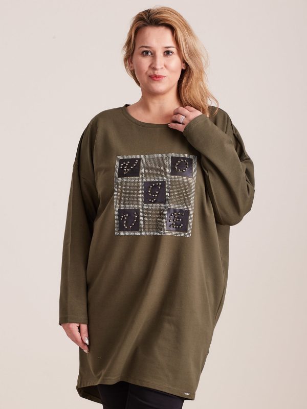 Wholesale Khaki tunic with plus size applique