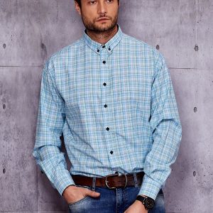 Wholesale Men's Blue Plaid Plus Size Shirt