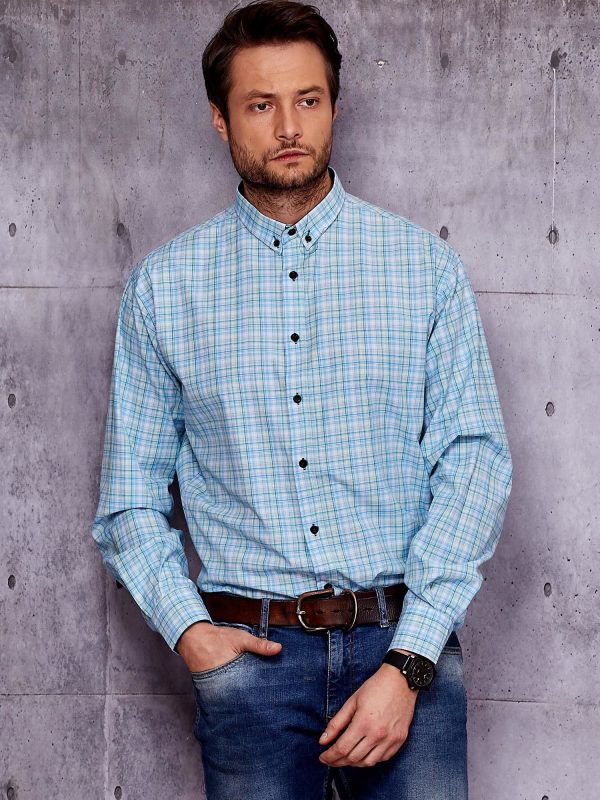 Wholesale Men's Blue Plaid Plus Size Shirt