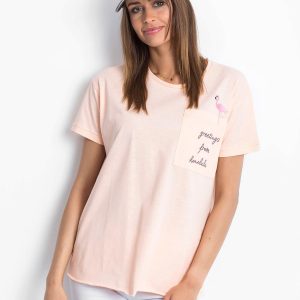 Wholesale Peach t-shirt with flamingo