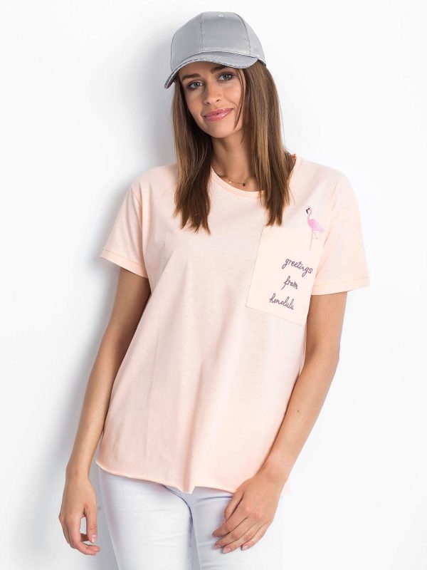 Wholesale Peach t-shirt with flamingo