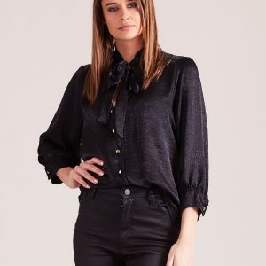 Wholesale Black satin blouse with binding