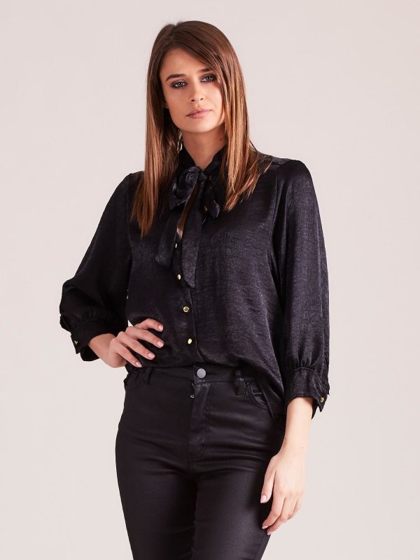 Wholesale Black satin blouse with binding