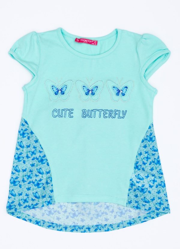 Wholesale Mint t-shirt for girl with butterfly print