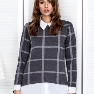 Wholesale Dark Grey Modular Plaid Blouse