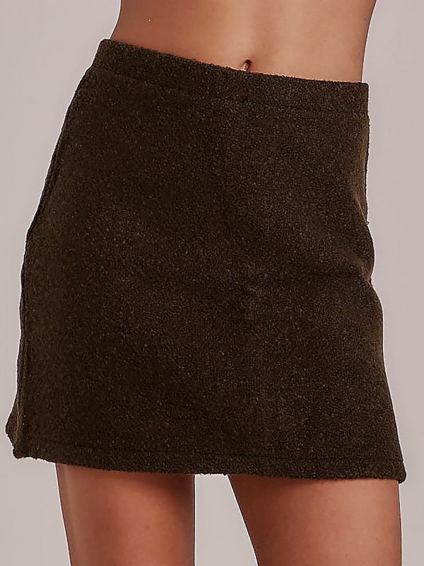 Wholesale Khaki trapezoidal bouclé skirt