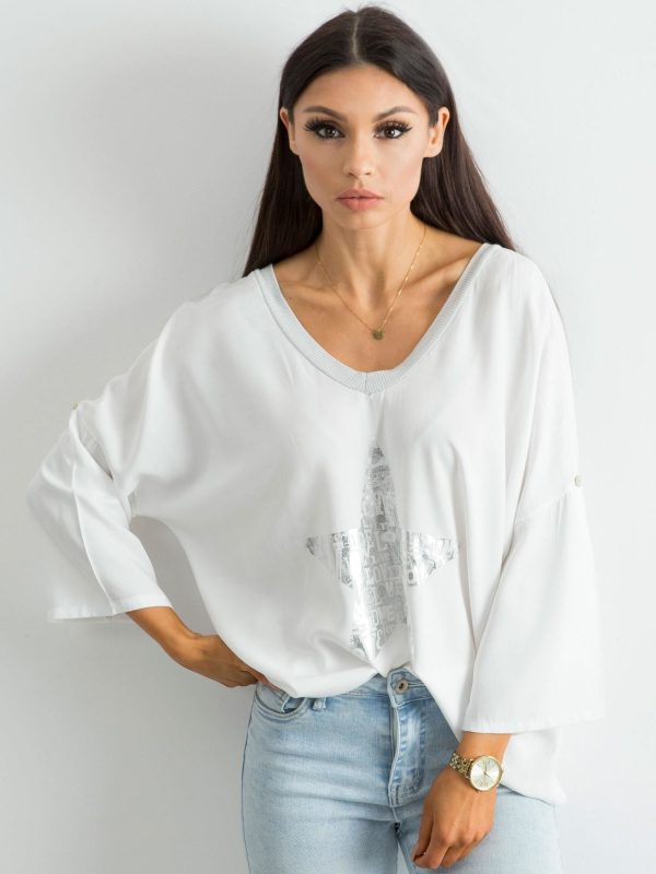 Wholesale White Loose Print Blouse