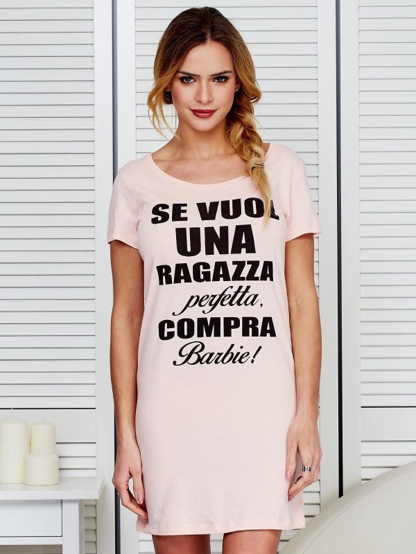 Wholesale Cotton dress with inscriptions peach