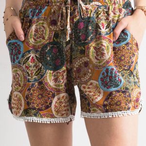 Wholesale Boho shorts with folk print brown