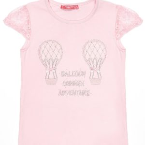 Wholesale Light pink t-shirt for girl with applique from rhinestones