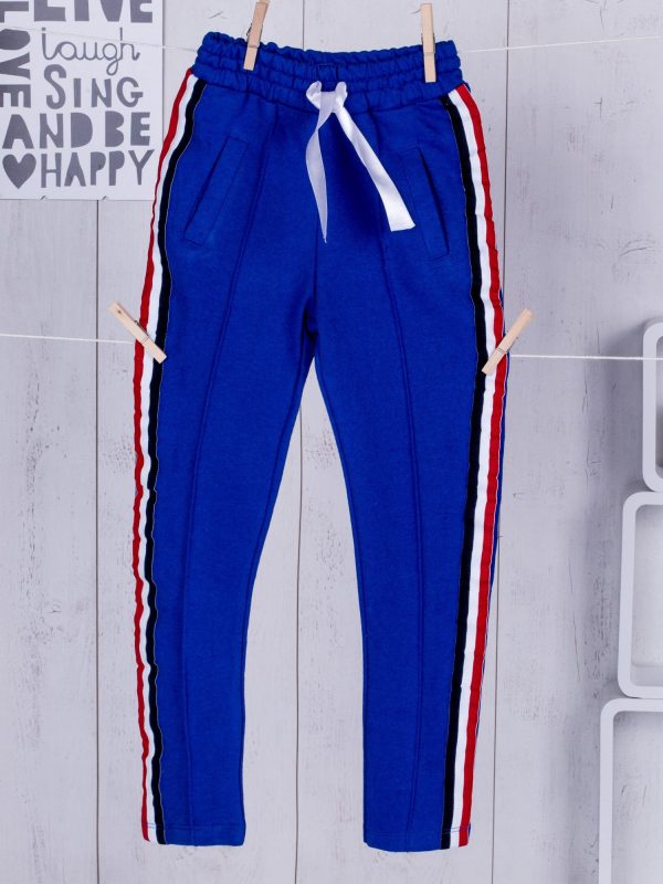 Wholesale Blue sweatpants for girl with ribbon