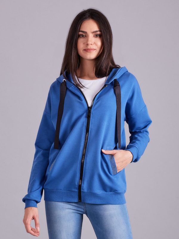 Wholesale Blue Cotton Zipper Sweatshirt