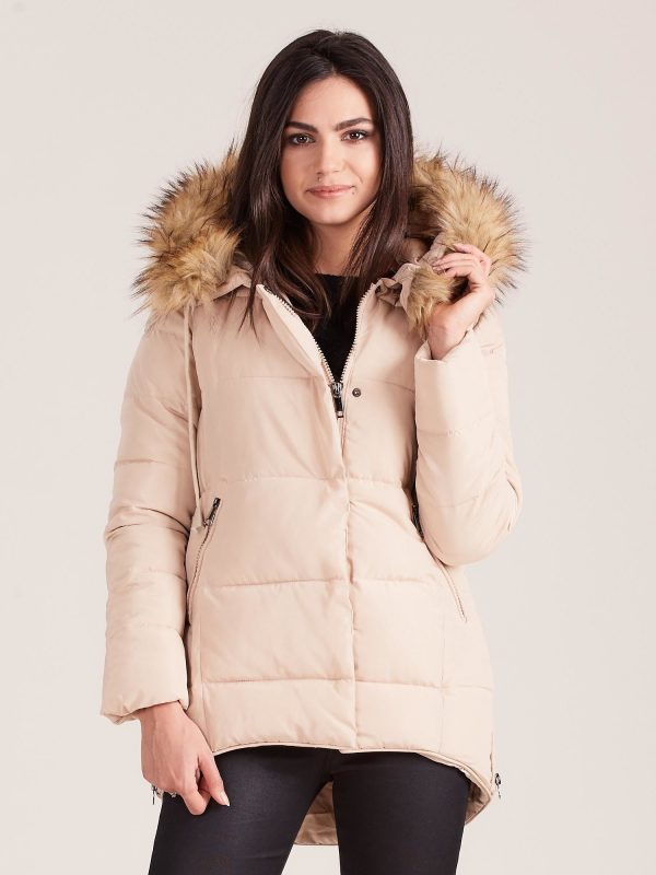 Wholesale Beige quilted jacket for women with fur