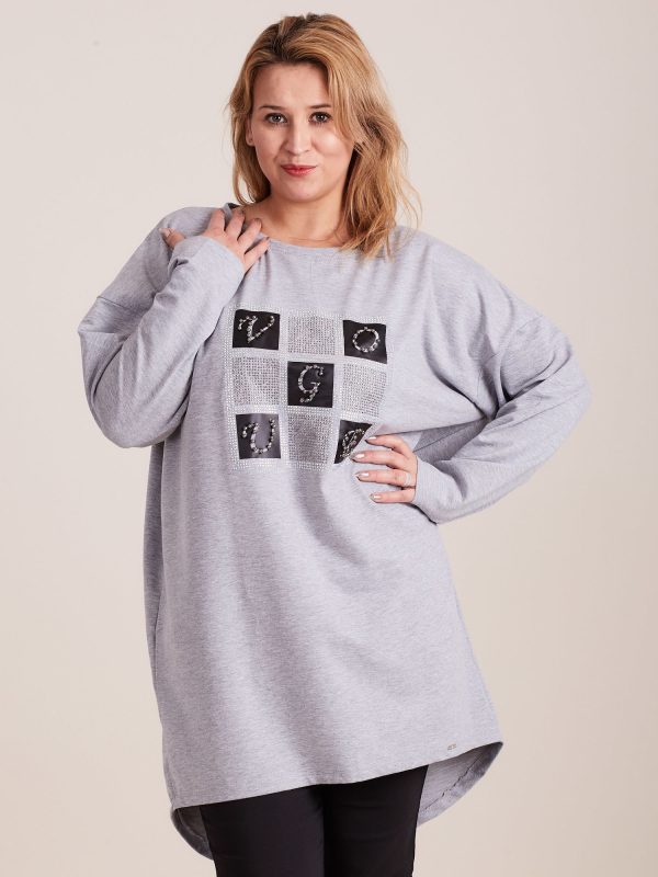 Wholesale Light gray tunic with plus size applique