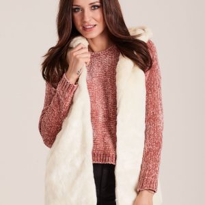 Wholesale Ecru fur vest with hood