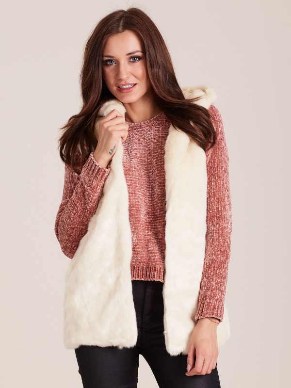 Wholesale Ecru fur vest with hood