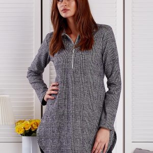 Wholesale Grey plaid tunic with zipper