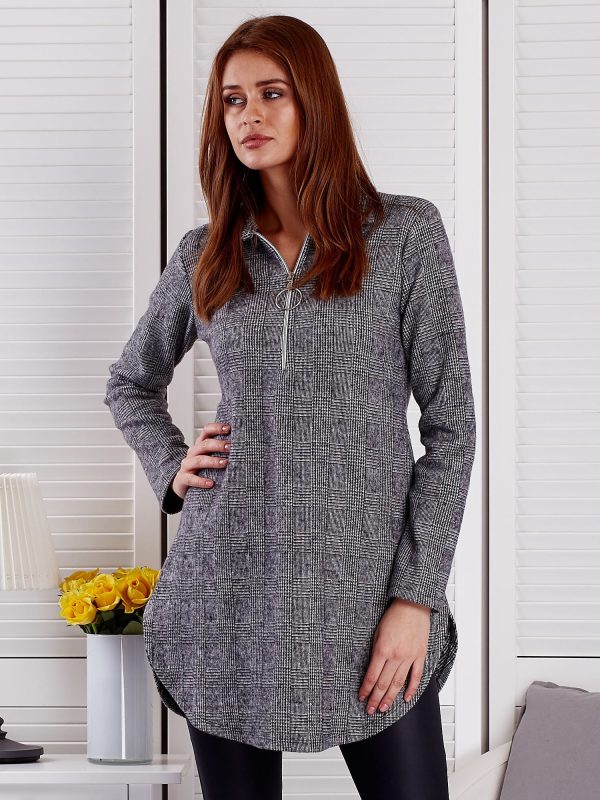 Wholesale Grey plaid tunic with zipper