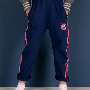 Wholesale Navy blue children's sweatpants with fluo stripes