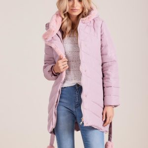 Wholesale Light pink quilted winter jacket with fur