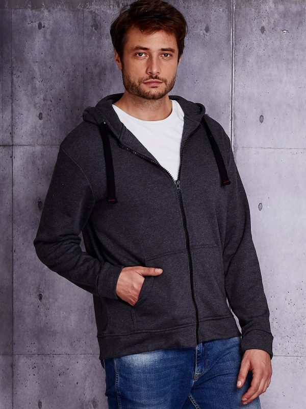 Wholesale Dark grey sweatshirt for men with hoodie and stripes