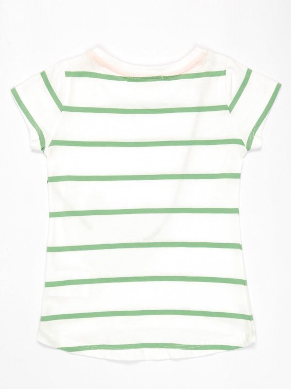 Wholesale White T-shirt for girl in green stripes with cat