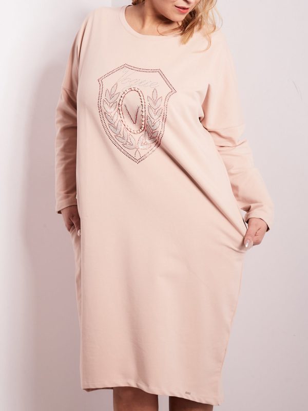 Wholesale Pale pink sweatshirt dress with pockets PLUS SIZE