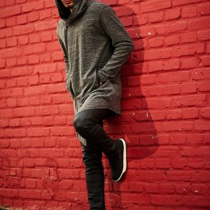 Wholesale Dark gray melange sweatshirt for men with asymmetrical zipper