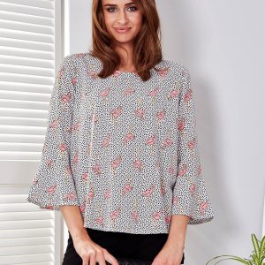 Wholesale Ecru blouse with polka dot and flamingos