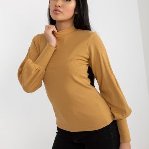 Wholesale Light camel ribbed basic cotton blouse RUE PARIS