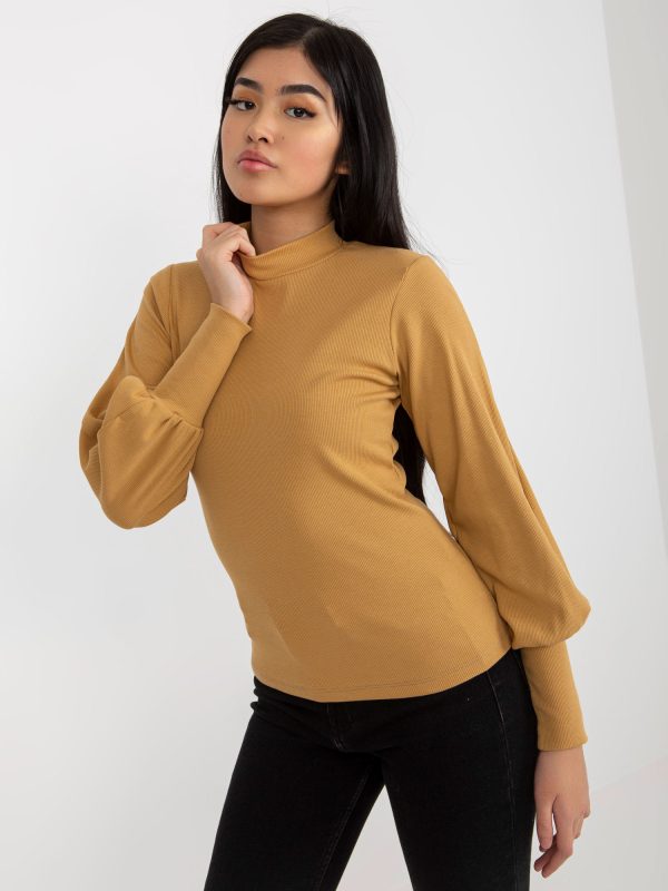 Wholesale Light camel ribbed basic cotton blouse RUE PARIS