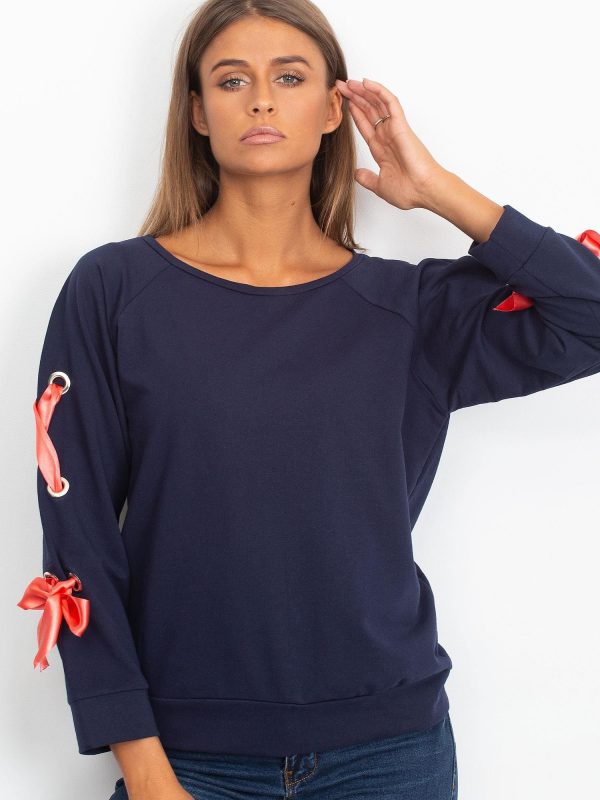 Wholesale Navy blue sweatshirt with bows on the sleeves