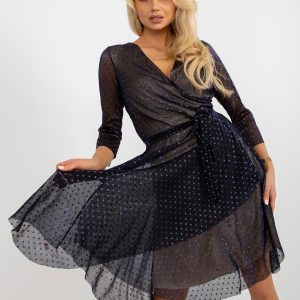 Wholesale Navy Midi Cocktail Dress with Shiny Polka Dots