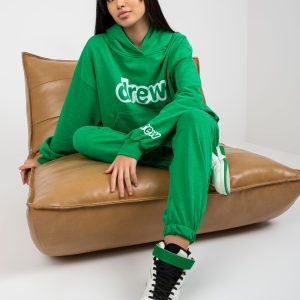 Wholesale Green two-piece sweatsuit set with inscriptions