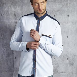 Wholesale Men's shirt with contrasting inserts light blue PLUS SIZE