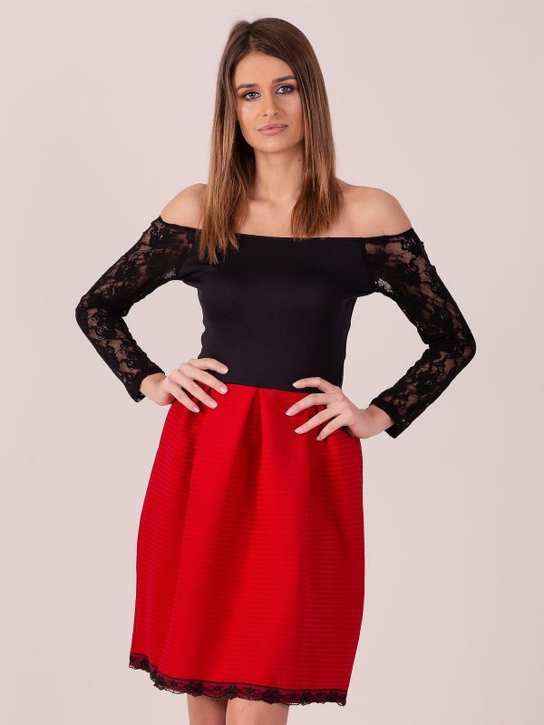 Wholesale Red and black dress with lace sleeves