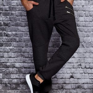 Wholesale Dark Grey Men's Sweatpants with Zippers