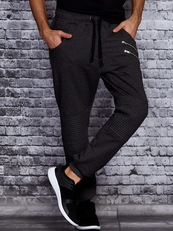 Wholesale Dark Grey Men's Sweatpants with Zippers