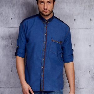 Wholesale Men's dark blue shirt in small pattern