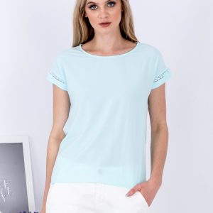 Wholesale Blouse light blue with openwork on the sleeves